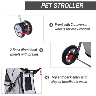 PawHut Pet Stroller for Small Miniature Dogs Cats Foldable Travel Carriage with Wheels Zipper Entry Cup Holder Storage Basket Grey - Giant Lobelia