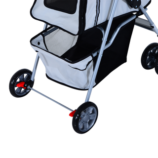 PawHut Pet Stroller for Small Miniature Dogs Cats Foldable Travel Carriage with Wheels Zipper Entry Cup Holder Storage Basket Grey - Giant Lobelia