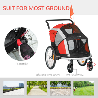 PawHut Dog Bike Trailer 2-in-1 Pet Stroller for Large Dogs Cart Foldable Bicycle Carrier Aluminium Frame with Safety Leash Hitch Coupler Reflector Flag Red - Giant Lobelia