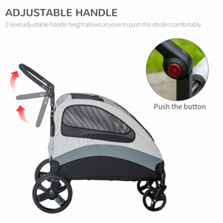 PawHut Pet Stroller for Medium Dogs Cat Pushchair Buggy Pram with 4 Wheels Safety Leash Zipper Doors Mesh Windows Storage Bag - Grey - Giant Lobelia