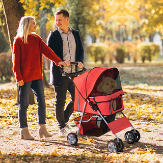 PawHut Pet Stroller for Small Miniature Dogs Cats Foldable Travel Carriage with Wheels Zipper Entry Cup Holder Storage Basket Red - Giant Lobelia