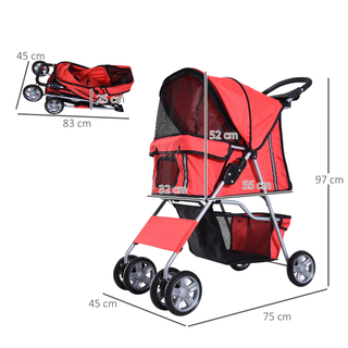 PawHut Pet Stroller for Small Miniature Dogs Cats Foldable Travel Carriage with Wheels Zipper Entry Cup Holder Storage Basket Red - Giant Lobelia