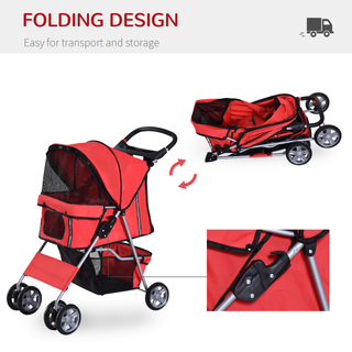 PawHut Pet Stroller for Small Miniature Dogs Cats Foldable Travel Carriage with Wheels Zipper Entry Cup Holder Storage Basket Red - Giant Lobelia