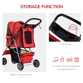 PawHut Pet Stroller for Small Miniature Dogs Cats Foldable Travel Carriage with Wheels Zipper Entry Cup Holder Storage Basket Red - Giant Lobelia