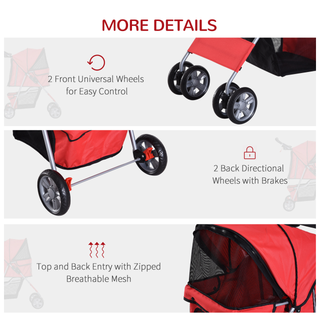 PawHut Pet Stroller for Small Miniature Dogs Cats Foldable Travel Carriage with Wheels Zipper Entry Cup Holder Storage Basket Red - Giant Lobelia