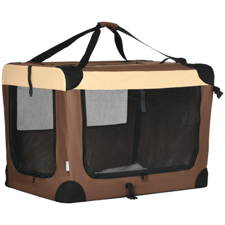 PawHut 81cm Foldable Pet Carrier Cat Bag, Portable Kitten Carrier, Pet Travel Bag w/ Cushion, for Cats and Medium Dogs - Brown - Giant Lobelia