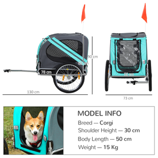 PawHut Folding Dog Bike Trailer Pet Cart Carrier for Bicycle Travel in Steel Frame with Hitch Coupler - Light Blue & Grey - Giant Lobelia