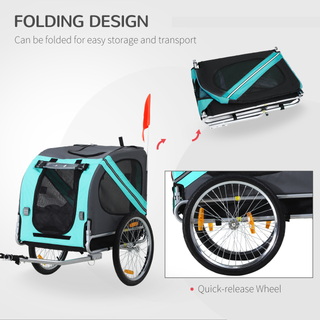 PawHut Folding Dog Bike Trailer Pet Cart Carrier for Bicycle Travel in Steel Frame with Hitch Coupler - Light Blue & Grey - Giant Lobelia