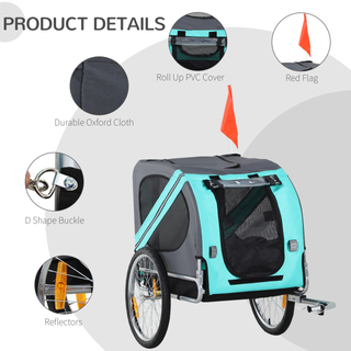 PawHut Folding Dog Bike Trailer Pet Cart Carrier for Bicycle Travel in Steel Frame with Hitch Coupler - Light Blue & Grey - Giant Lobelia