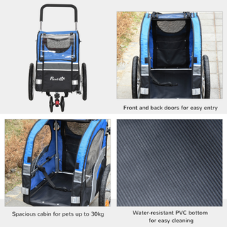 PawHut 2-in-1 Dog Bike Trailer Pet Cart Carrier Stroller for Bicycle with 360° Rotatable Front Wheel Reflectors Weather Resistant Canopy Hitch Coupler Flag Blue - Giant Lobelia