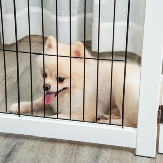 PawHut Freestanding Pet Gate 4 Panel Wooden Dog Barrier Foldable Safety Fence with Support Feet 264cm Long 77cm Tall for Doorway Stairs White - Giant Lobelia