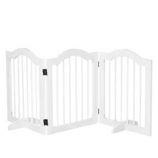 PawHut Freestanding Pet Gate Wooden Dog Gate with Support Feet Foldable Pet Fence Safety Barrier for the House Doorway Stairs White - Giant Lobelia