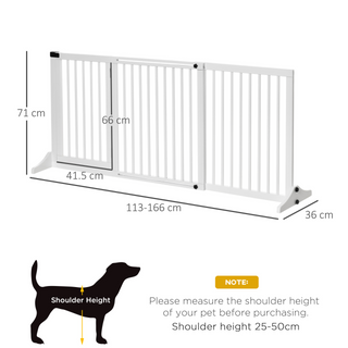 PawHut Adjustable Wooden Pet Gate Freestanding Dog Barrier Fence Doorway 3 Panels Safety Gate w/ Lockable Door White 71H x 113-166W cm - Giant Lobelia