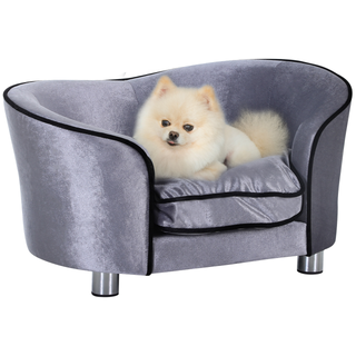 PawHut Dog Sofa Bed for Miniature Dogs, Pet Chair Couch Kitten Lounge with Soft Washable Cushion, Thick Sponge, Wooden Frame, Storage Pocket - Giant Lobelia