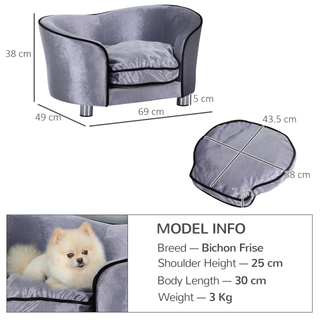 PawHut Dog Sofa Bed for Miniature Dogs, Pet Chair Couch Kitten Lounge with Soft Washable Cushion, Thick Sponge, Wooden Frame, Storage Pocket - Giant Lobelia