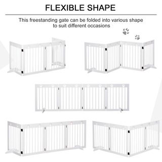 PawHut Freestanding Pet Gate 4 Panel Wooden Dog Barrier Folding Safety Fence with Support Feet up to 204cm Long 61cm Tall for Doorway Stairs White - Giant Lobelia