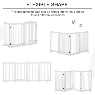 PawHut Freestanding Pet Gate 4 Panels Wooden Dog Safety Fence Foldable with Support Feet for Doorway Stairs 91cm Tall White - Giant Lobelia