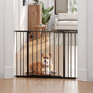 PawHut Dog Gate Pet Safety Gate Stair Barrier Pressure Fit Adjustable 76-82/86-97/101-107 cm, Black - Giant Lobelia