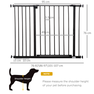 PawHut Dog Gate Pet Safety Gate Stair Barrier Pressure Fit Adjustable 76-82/86-97/101-107 cm, Black - Giant Lobelia