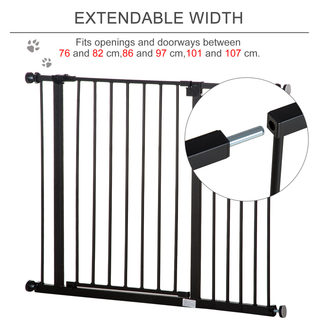 PawHut Dog Gate Pet Safety Gate Stair Barrier Pressure Fit Adjustable 76-82/86-97/101-107 cm, Black - Giant Lobelia