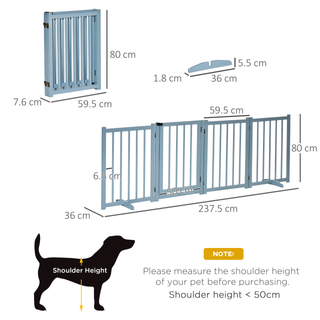 PawHut Freestanding Pet Gate for Small and Medium Dogs, Wooden Foldable Dog Safety Barrier with 4 Panels, 2 Support Feet, 80 cm Tall for Doorways, Stairs Blue-grey - Giant Lobelia