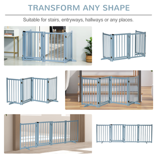 PawHut Freestanding Pet Gate for Small and Medium Dogs, Wooden Foldable Dog Safety Barrier with 4 Panels, 2 Support Feet, 80 cm Tall for Doorways, Stairs Blue-grey - Giant Lobelia