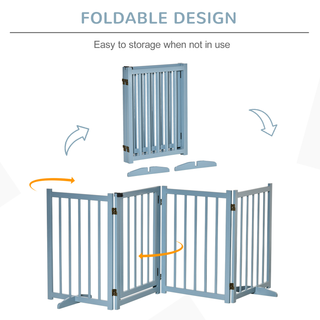 PawHut Freestanding Pet Gate for Small and Medium Dogs, Wooden Foldable Dog Safety Barrier with 4 Panels, 2 Support Feet, 80 cm Tall for Doorways, Stairs Blue-grey - Giant Lobelia