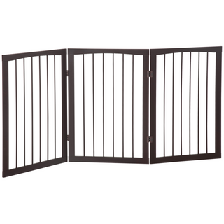 PawHut Folding 3 Panel Pet Gate Wooden Foldable Dog Fence Indoor Free Standing Safety Gate Portable Separation Pet Barrier Guard - Giant Lobelia