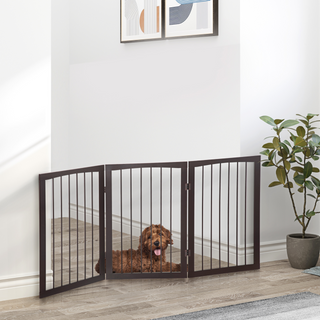 PawHut Folding 3 Panel Pet Gate Wooden Foldable Dog Fence Indoor Free Standing Safety Gate Portable Separation Pet Barrier Guard - Giant Lobelia