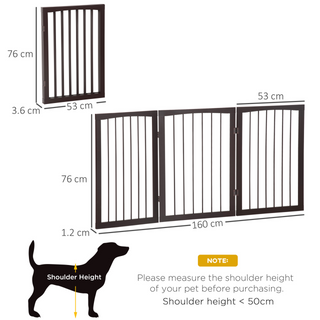 PawHut Folding 3 Panel Pet Gate Wooden Foldable Dog Fence Indoor Free Standing Safety Gate Portable Separation Pet Barrier Guard - Giant Lobelia