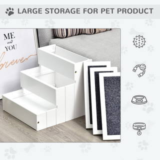 PawHut 3 Step Wooden Dog Steps Pet Stairs for Dogs, Cat Ladder for Bed Couch with Storage White - Giant Lobelia