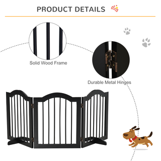 PawHut Freestanding Pet Gate Wooden Dog Gate with Support Feet Foldable Pet Fence Safety Barrier for the House Doorway Stairs Black - Giant Lobelia