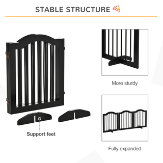 PawHut Freestanding Pet Gate Wooden Dog Gate with Support Feet Foldable Pet Fence Safety Barrier for the House Doorway Stairs Black - Giant Lobelia