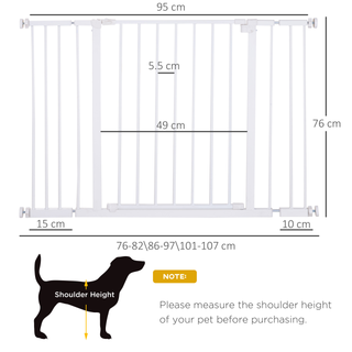 PawHut Dog Gate Pet Safety Gate Stair Barrier Pressure Fit Adjustable 76-82/86-97/101-107 cm, White - Giant Lobelia