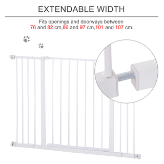 PawHut Dog Gate Pet Safety Gate Stair Barrier Pressure Fit Adjustable 76-82/86-97/101-107 cm, White - Giant Lobelia