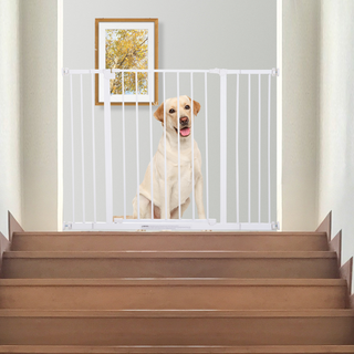 PawHut Dog Gate Pet Safety Gate Stair Barrier Pressure Fit Adjustable 76-82/86-97/101-107 cm, White - Giant Lobelia