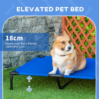 PawHut Raised Dog Bed Cat Elevated Lifted Portable Camping w/ Metal Frame Blue (Large) - Giant Lobelia