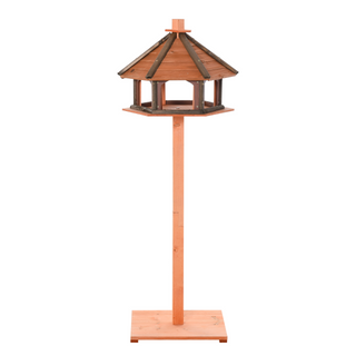 PawHut Wooden Bird Feeder Bird Table Bird House Playstand with Roof 130cm for Outside Use Brown - Giant Lobelia