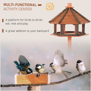 PawHut Wooden Bird Feeder Bird Table Bird House Playstand with Roof 130cm for Outside Use Brown - Giant Lobelia