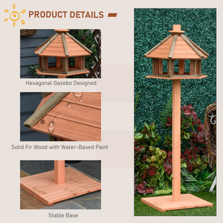 PawHut Wooden Bird Feeder Bird Table Bird House Playstand with Roof 130cm for Outside Use Brown - Giant Lobelia