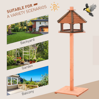 PawHut Wooden Bird Feeder Bird Table Bird House Playstand with Roof 130cm for Outside Use Brown - Giant Lobelia