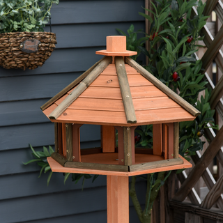 PawHut Wooden Bird Feeder Bird Table Bird House Playstand with Roof 130cm for Outside Use Brown - Giant Lobelia