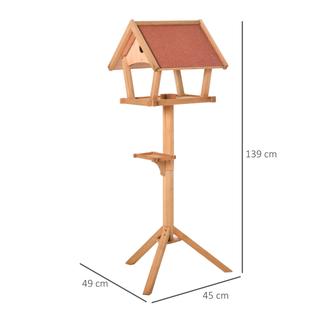 PawHut Wooden Bird Feeder Table Freestanding for Garden Backyard Outside Decorative Pre-cut Weather Resistant Roof 49 x 45 x 139 cm Natural - Giant Lobelia