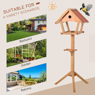 PawHut Wooden Bird Feeder Table Freestanding for Garden Backyard Outside Decorative Pre-cut Weather Resistant Roof 49 x 45 x 139 cm Natural - Giant Lobelia