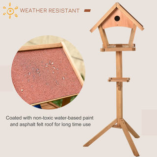 PawHut Wooden Bird Feeder Table Freestanding for Garden Backyard Outside Decorative Pre-cut Weather Resistant Roof 49 x 45 x 139 cm Natural - Giant Lobelia