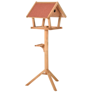 PawHut Wooden Bird Feeder Table Freestanding for Garden Backyard Outside Decorative Pre-cut Weather Resistant Roof 49 x 45 x 139 cm Natural - Giant Lobelia