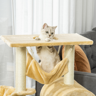 PawHut Cat Tree Tower for Indoor Cats Kitten Activity Centre Scratching Post w/ Hammock House Basket Ladder - Beige - Giant Lobelia