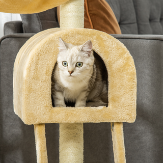 PawHut Cat Tree Tower for Indoor Cats Kitten Activity Centre Scratching Post w/ Hammock House Basket Ladder - Beige - Giant Lobelia