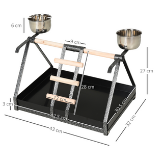 PawHut Portable Parrot Macaw Bird Play Stand Training Playground w/ Wood Perch Ladder Feeder  Removable Tray - Giant Lobelia