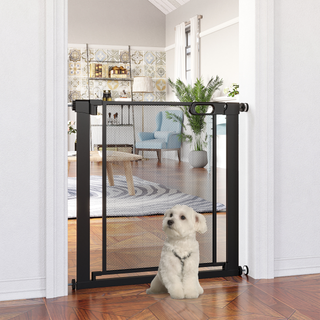 PawHut Pressure Fit Safety Gate for Doorways and Staircases, Dog Gate w/ Auto Closing Door, Pet Barrier for Hallways w/ Double Locking, Openings 75-82 cm - Black - Giant Lobelia